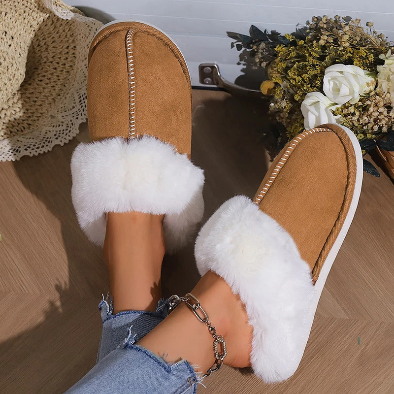 2023 Winter Warm Flat Fur Slippers Women Faux Suede Fluffy Furry Home Slides Woman Comfort Non Slip Indoor Floor Cotton Shoes