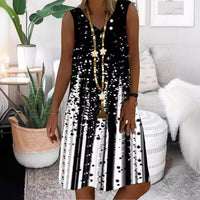 Geometric Printed V-Neck Dress Women Summer Sleeveless Vest Dresses Casual T-Shirt Robes