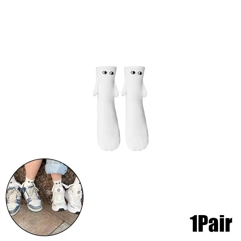 2/4/6/10 Pairs Magnetic Socks With Hands Women Men Fashion Black White Funny Cute Cartoon Eyes Couple Mid Tube Socks For Gifts