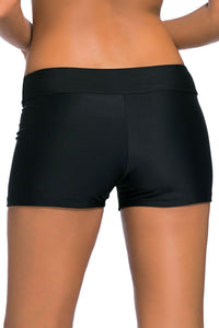 Black Wide Waistband Swimsuit Bottom Shorts