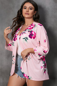 Pink Plus Size Floral Print Kimono