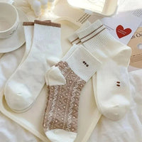 5 Pairs Cute Smiling Print Socks, Comfy & Soft Crew Sports Socks, Women's Stockings & Hosiery