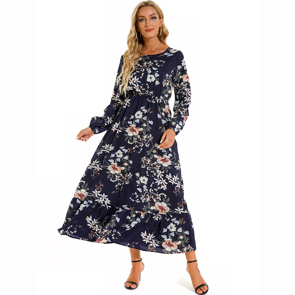 Women Maxi Dresses Sping Autumn Bohemian Casual Full Sleeve High Waist Beach Woman Chiffon Dresses Floral Vestidoes Long Dress