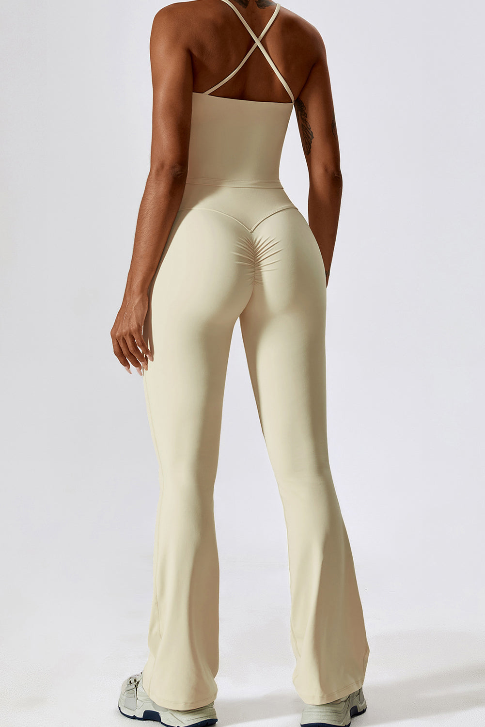 Apricot Spaghetti Straps Tank and Flare Leggings Fitness Set