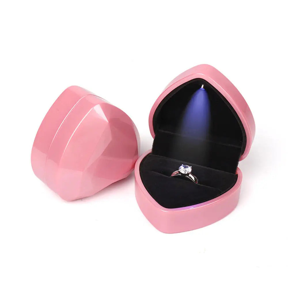 1 Pcs LED Jewelry Ring Box Luxury Velvet Rubber Necklace Pendant Gifts Display With Light For Proposal Engagement Wedding Case