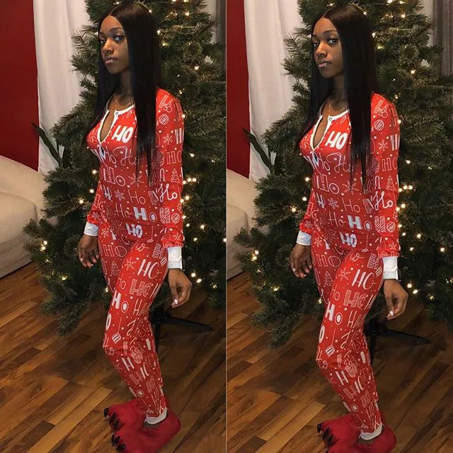 Christmas Women Household Pajama Sets Romper Sleeping Jumpsuit Long Sleeve Cotton Xmas Sleep Wear Home Wear