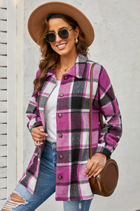 Rose Plaid Print Buttoned Shirt Jacket