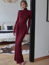 JULISSA MO Sexy High Slit Bandage Women Long Dress Black Turtleneck Long Sleeve Dress Female Winter Slim Elegant Women Clothing