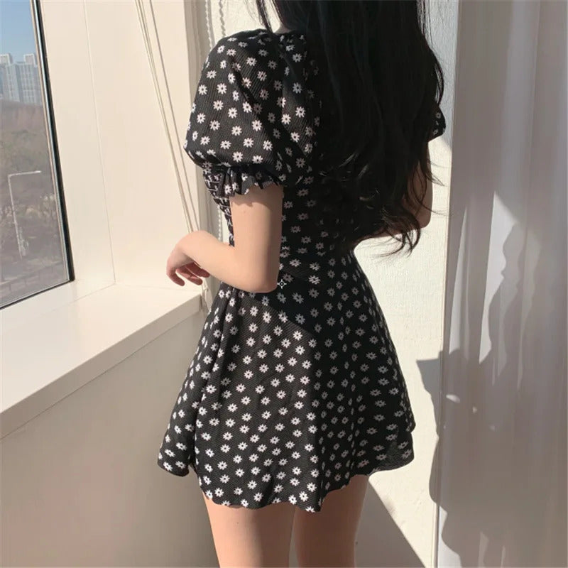 2024 Women One Piece Swimsuit Korean Ruffle Skirt Floral Print Beach Wear Bathing Suit Female Monokini Padded Swimming Dress