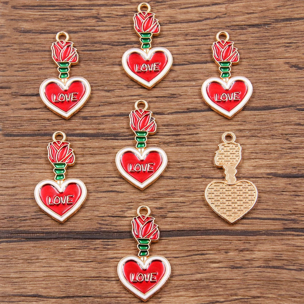 10Pcs 21 Style Mix Size Alloy Metal Drop Oil Valentine's Day Charm LOVE Heart Pendant For Enamel DIY Bracelet Jewelry Making