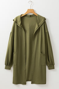 Guacamole Green Hooded Side Split Open Kimono with Pocket