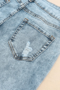 Sky Blue Subtle Ripped Detail Flare Bottom Jeans