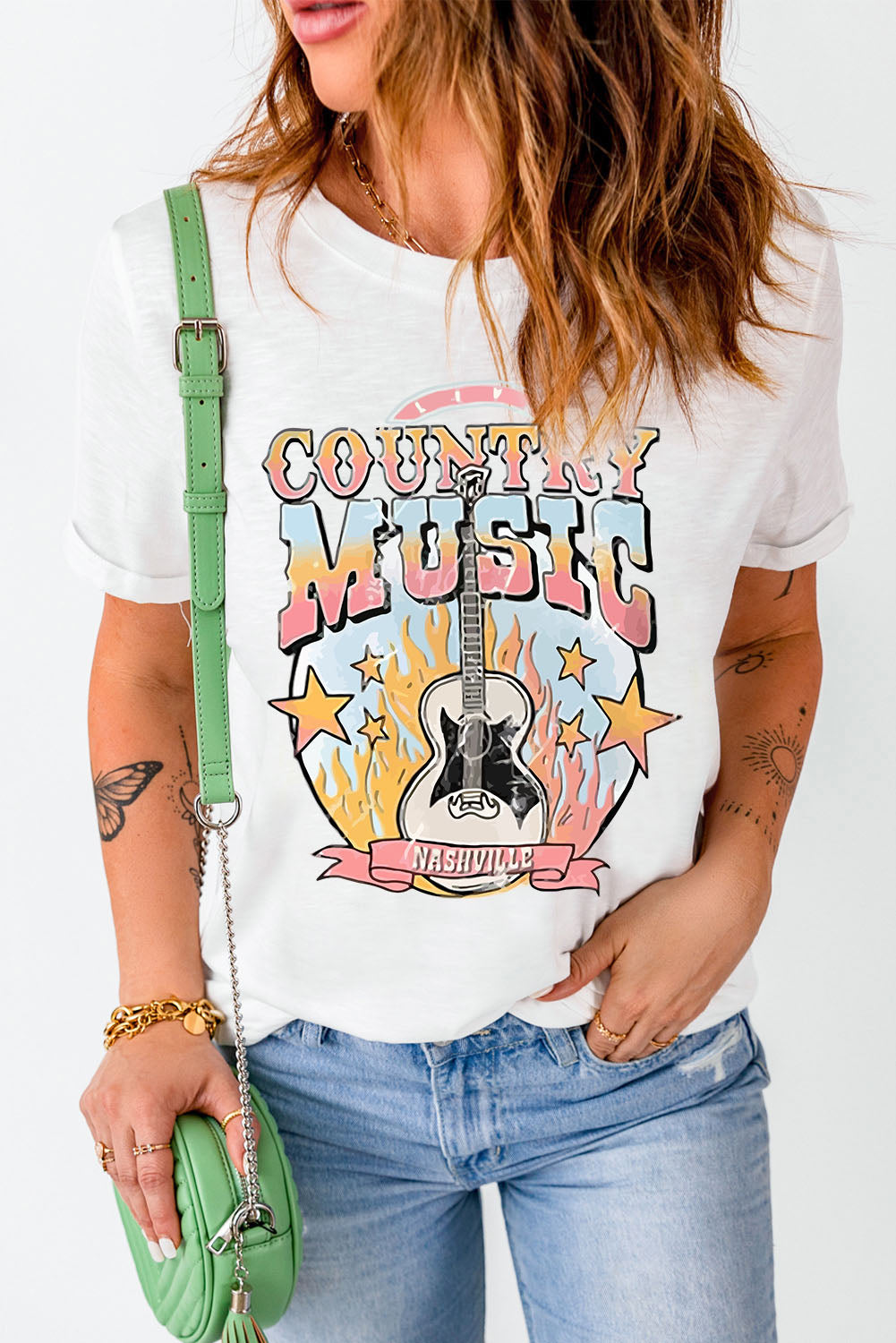 White COUNTRY MUSIC NASHVILLE Graphic Tee