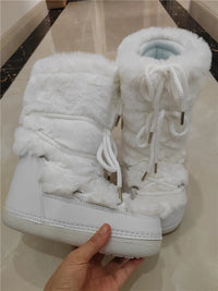 Fluffy Fur Boots 2024 Winter Fashion Sexy Faux Fox Fur Snow Boots Ladies Furry Warm Cotton Boots Female Outdoor Ski Boots