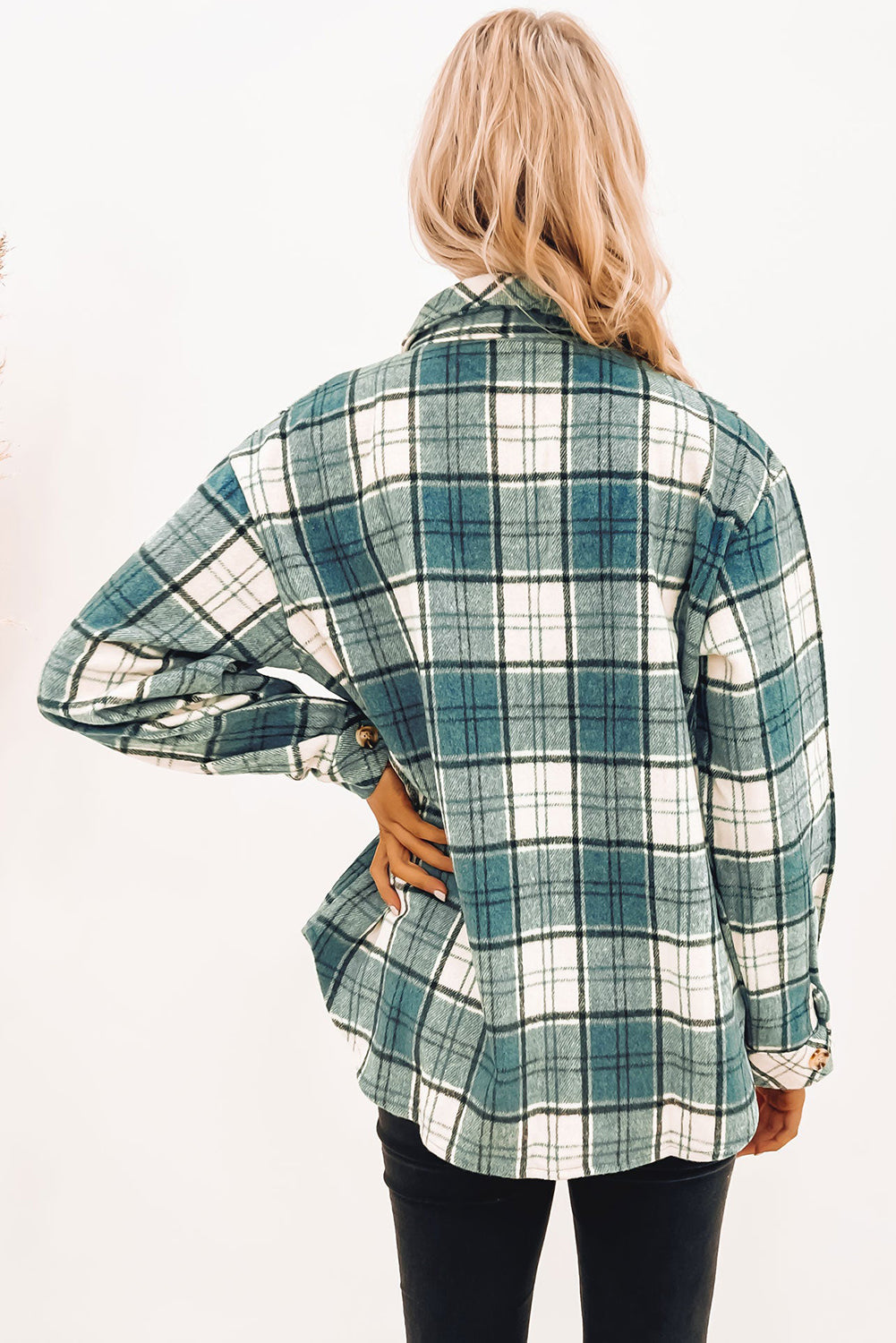 Green Plaid Pattern Flap Pockets Shirt