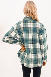 Green Plaid Pattern Flap Pockets Shirt