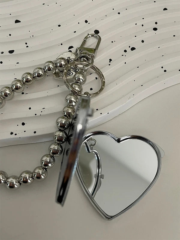 Metal Key Chain with Heart Shaped Mirror y2k Style Bag Pendant Sweet Cool Trendy Fashion Pendant