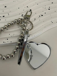 Metal Key Chain with Heart Shaped Mirror y2k Style Bag Pendant Sweet Cool Trendy Fashion Pendant