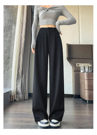 Autumn Winter Woolen Women's Wide Leg Pants 2024 New High Waist Button Korean Solid Vintage Casual Loose Full Trousers Female