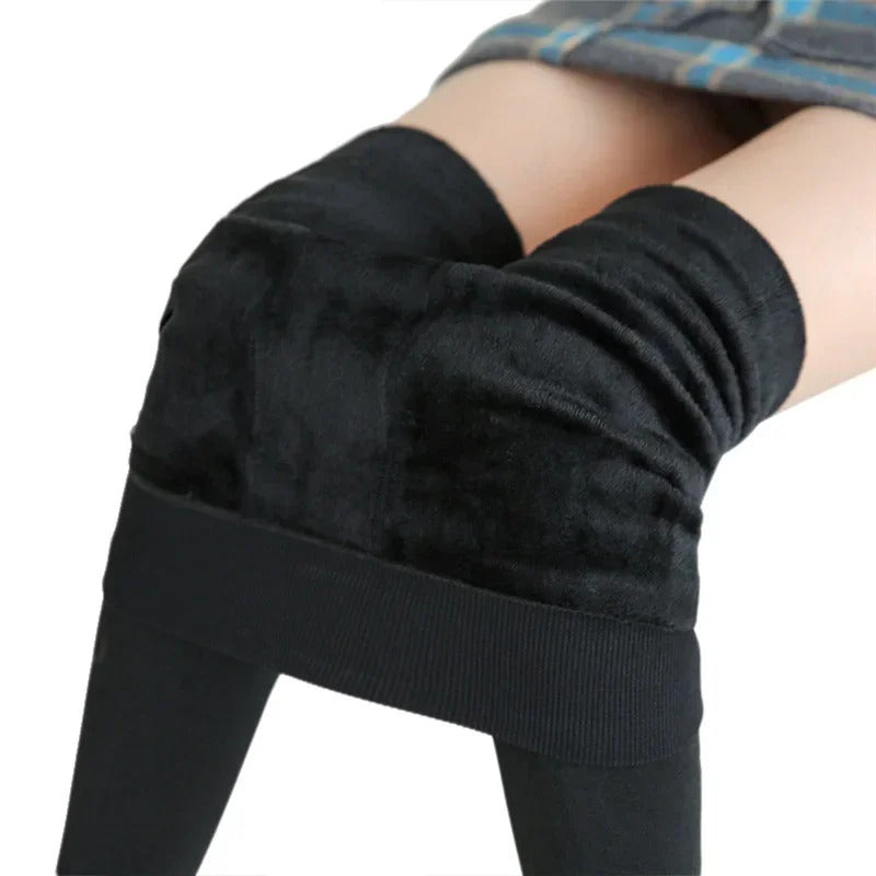 Women Winter Leggings Warm Leggins High Waist Solid Color Velvet Women Thickened Velvet Leggings Casual Stretchy Leggings