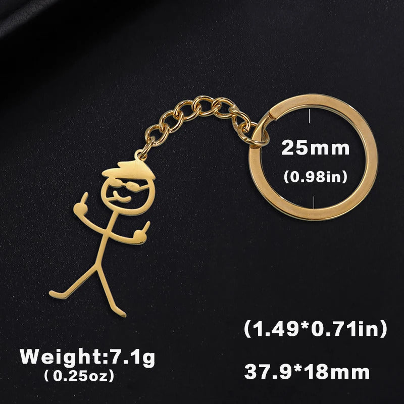 Teamer Funny Middle Finger Stickman Keychain 2024 Cute Trend School Bag Car Key Pendant Couple New Trinket Gift Keyring