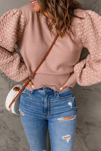 Pink Textured Bubble Sleeve Knit Sweater