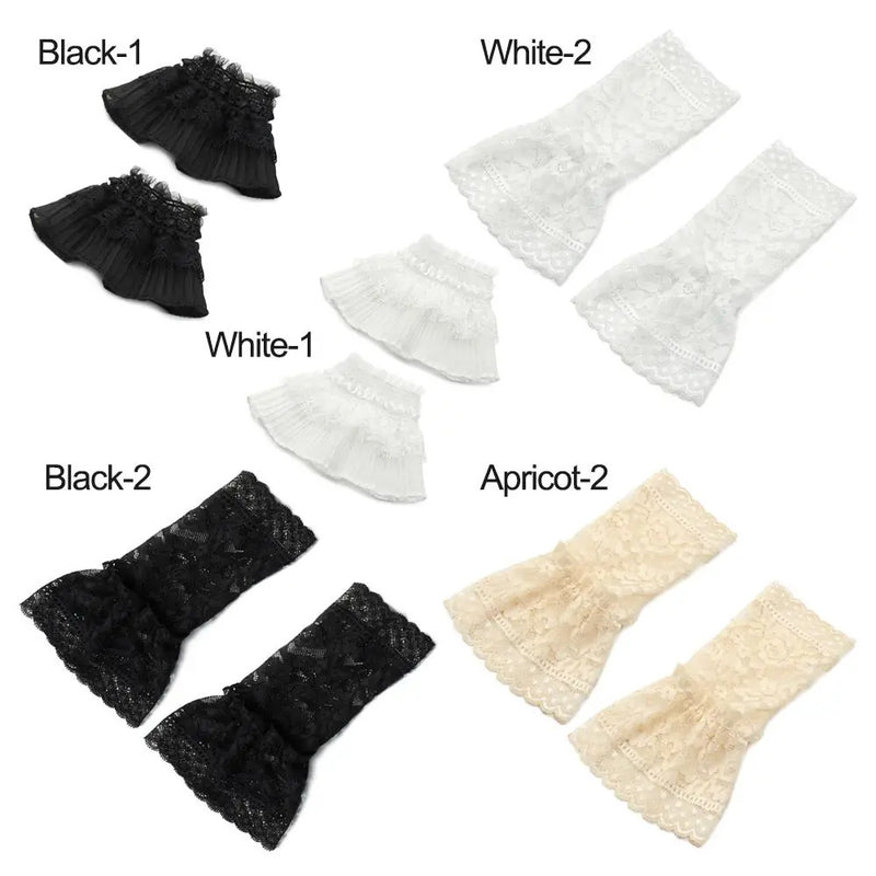 1Pair Detachable Fake Sleeves Spring Autumn Wild Sweater Decorative Sleeves Lace Ruffles Elbow Sleeve Cuff Universal Fake Cuff