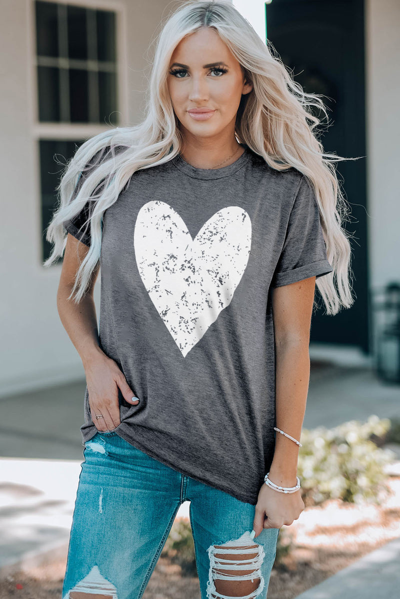 Gray Valentine's Day Large Heart Shape Graphic T Shirt