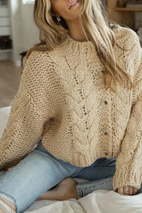 Apricot Cable Knit Buttoned Cardigan