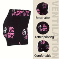 Women Shorts Sleep Bottoms Pajamas Boxers Black S M L Skull Letter Printing Painted Design Casual Sports Fitness Sleep