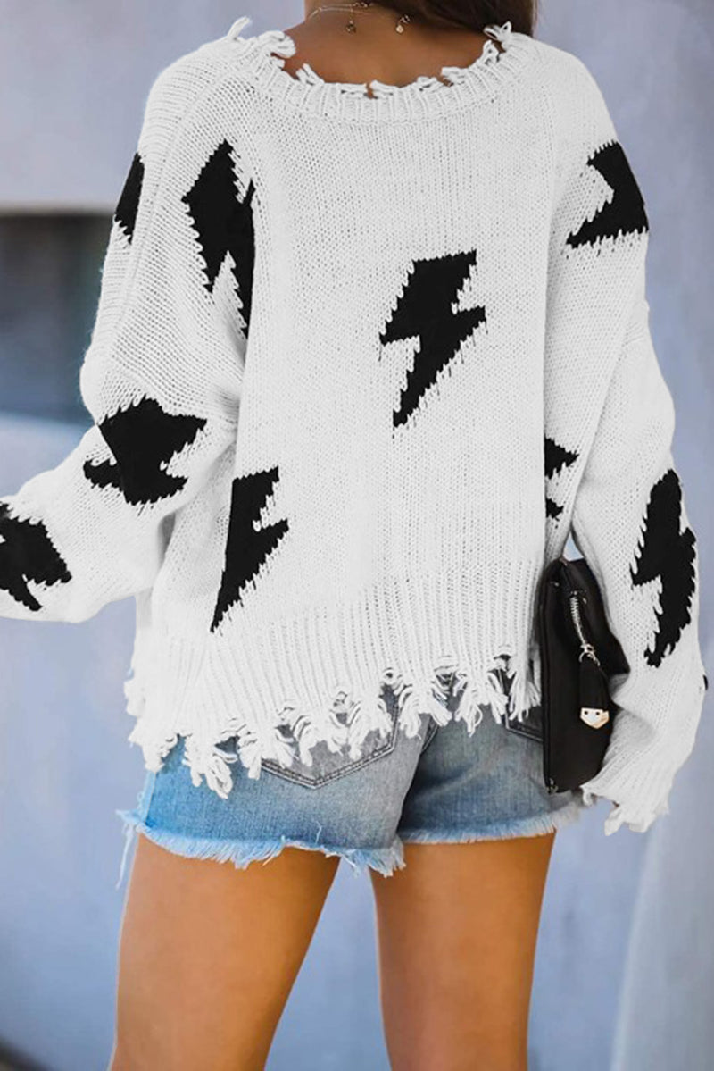 Blacki Distressed Knit Bolt Sweater