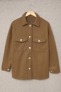 Brown Turn Down Collar Buttoned Baggy Coat with Pocket