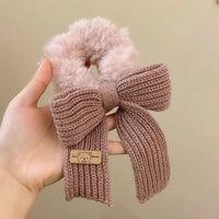 Autumn and Winter Gentle Knitted Wool Bow Hair Rope Girl's Sweet and Versatile Large Hair Ring Head Rope Hair Rubber Band