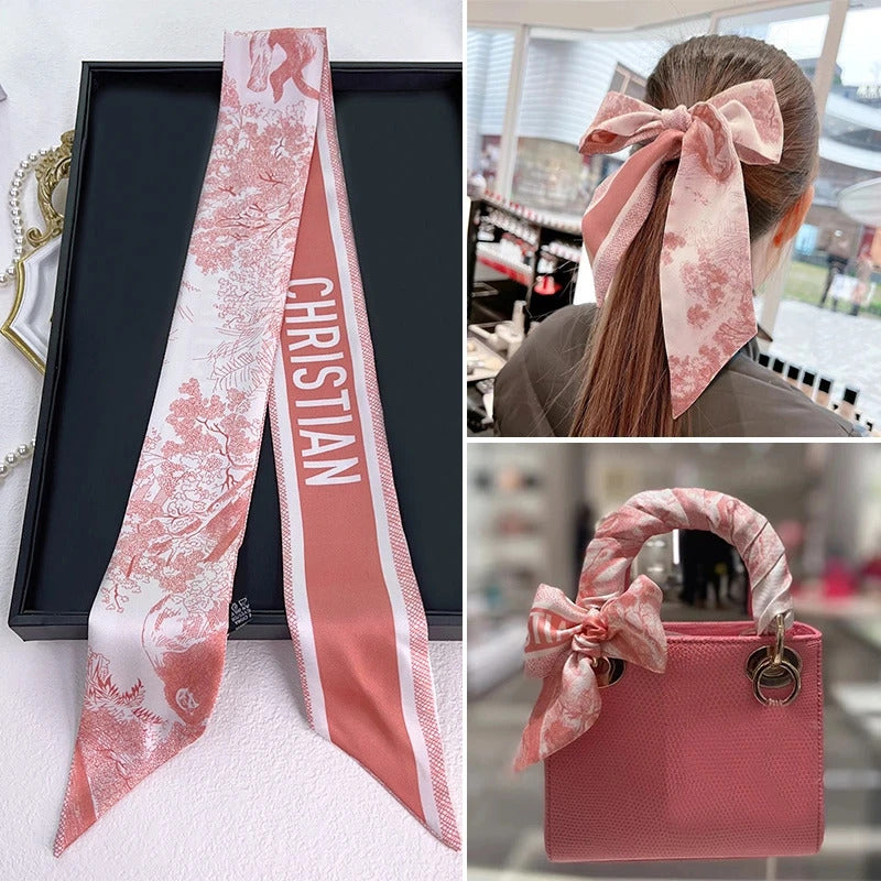 French Spring Hot Sale Plants Jungle Animals Women's Twill Decoration Sharp Horn Strap Bag Spot Silk Band Hair Band Small Scarf