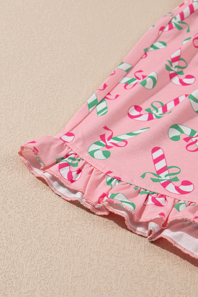 Pink Christmas Candy Cane Print Pocketed Knotted Lounge Set