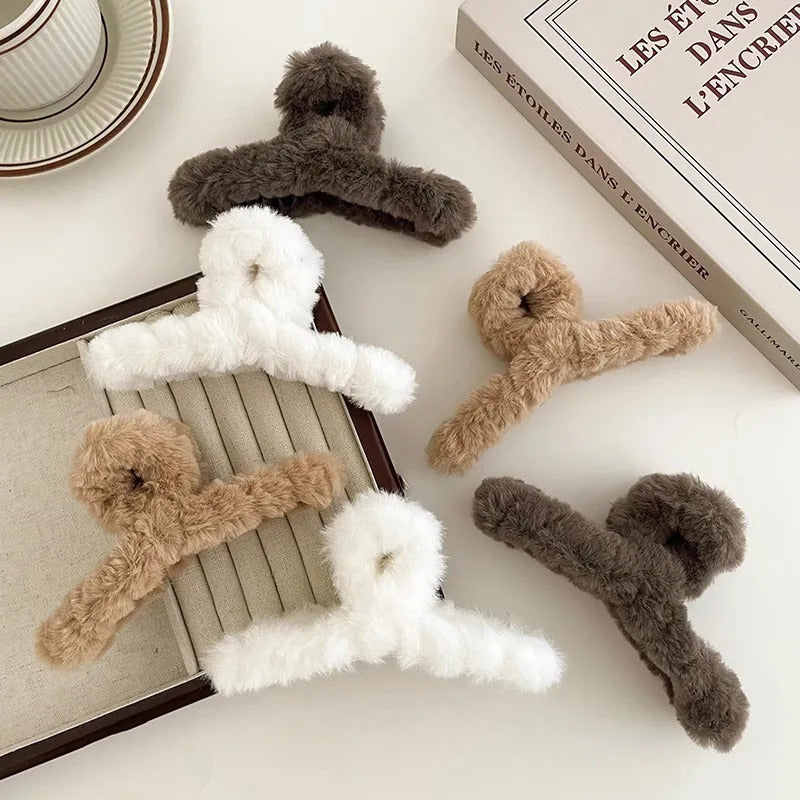 New 14cm Elegant Plush Hair Clip Claw Korean Fashion Extra Large Imitation Rabbit Plush Grab Cawl Clips Girl Hair Accessories