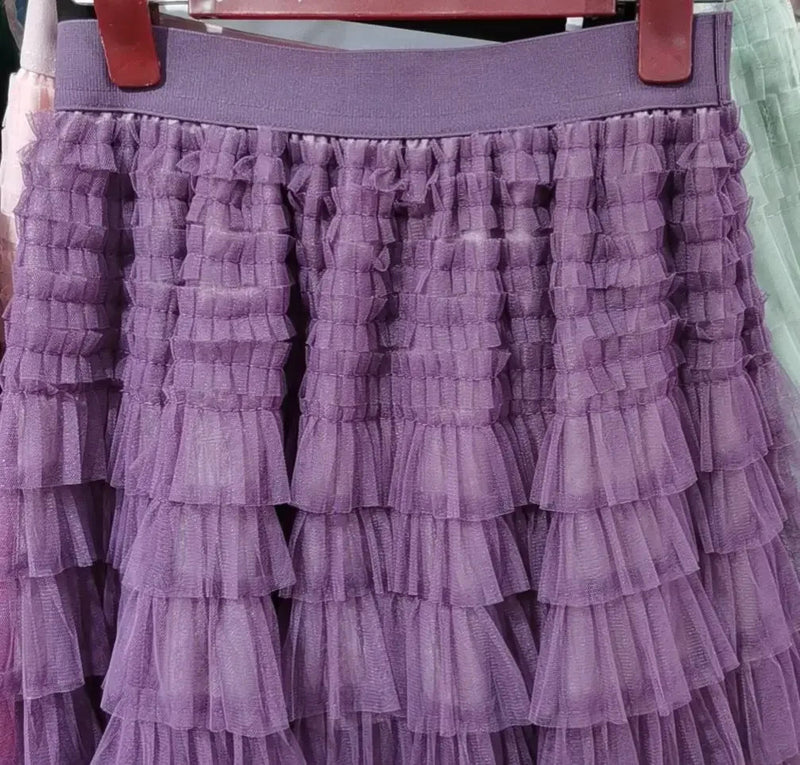 Medium-length Wire Mesh Spliced Cake Skirt 2023 Spring Summer Autumn/winter New Style A- line Long Dress Puffy Dress