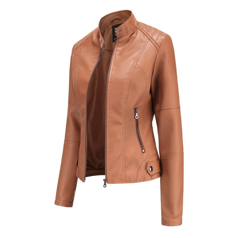 Leather coat  spring women leather jacket slim motorcycle clothing  Zipper fashion jackets and coats black high-quality clothing