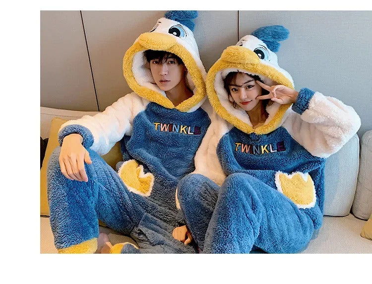 New 2022 Couple Pajamas Set Women's Thickened Fleece-lined Coral Velvet Couple Sleepwear For Spring Autumn Winter Homewear