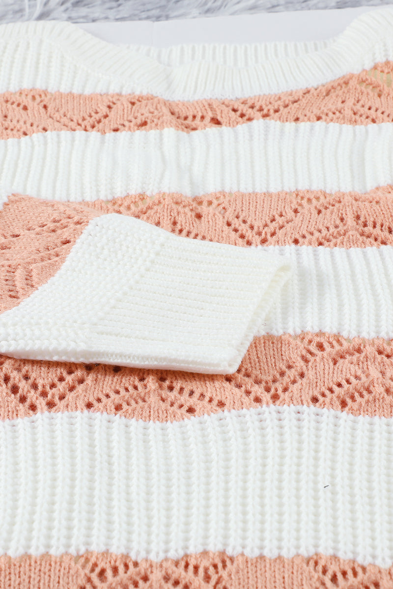 White Striped Colorblock Knit Sweater