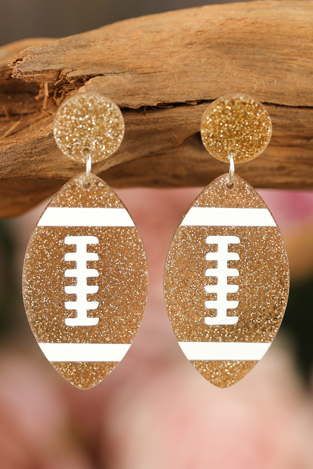 Brown Glittering Rugby Pendant Earrings