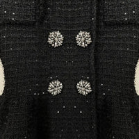 Luxury Quality Double Breasted Diamond Sequin Knitting Evening Dress Women Long Sleeve Peplum Midi Party Dresses Black Knitwear