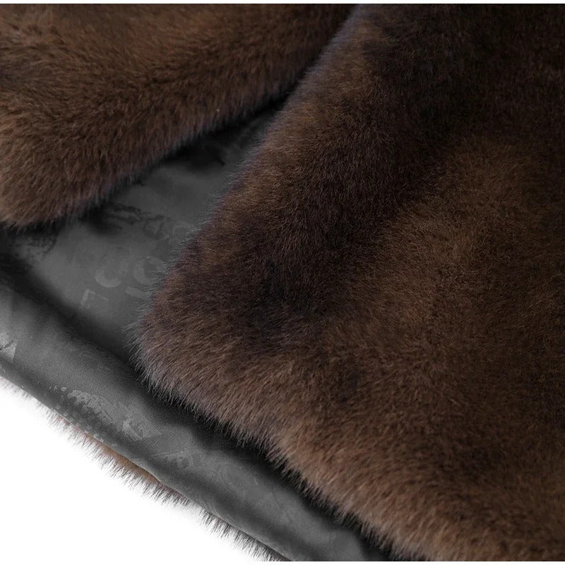 Dark Brown Faux Fur Long Overcoat For Women Fashion Lapel Single Breasted Loose Fluffy Plush Warm Coat Winter Thicken Outerwear