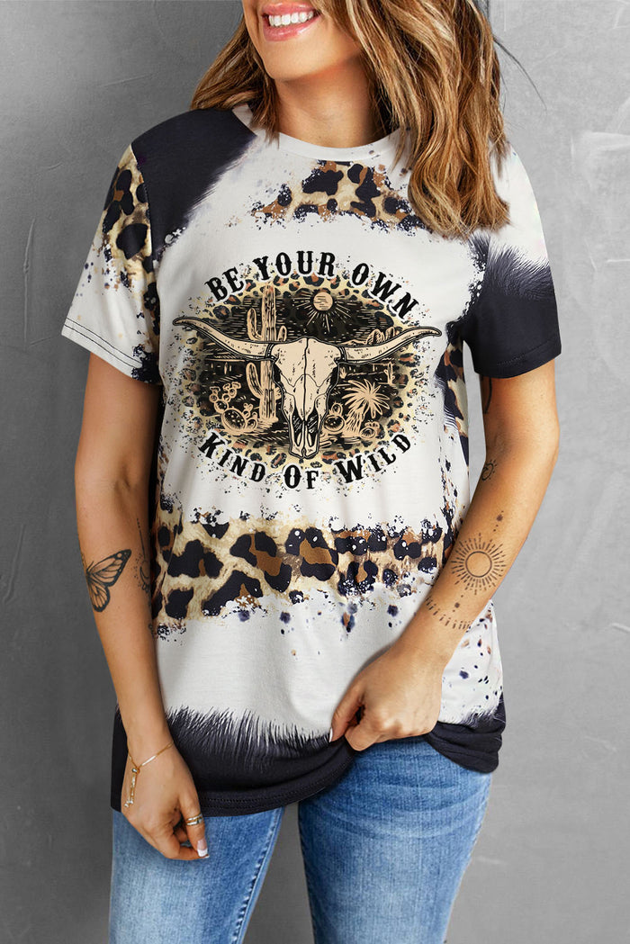 Leopard Tie Dye Leopard OX Head Western Fashion Graphic Tee