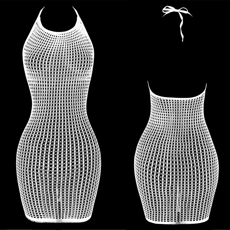 1PC Women Sexy Fishnet Cover Up Without Bikini Hollow Out See Through Bodycon Dress Beachwear Summer Women's Swimwear DS140