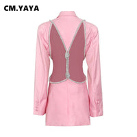 CM.YAYA Women Elegant Cutout Long Sleeve One Button Long Sleeve Notched Neck Blazer Street INS Splicing Blazers Outfits Tops