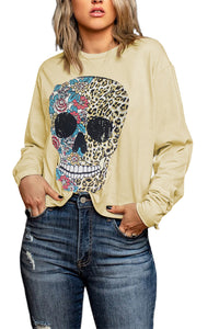 Antique Leopard Flower Skull Halloween Graphic Top