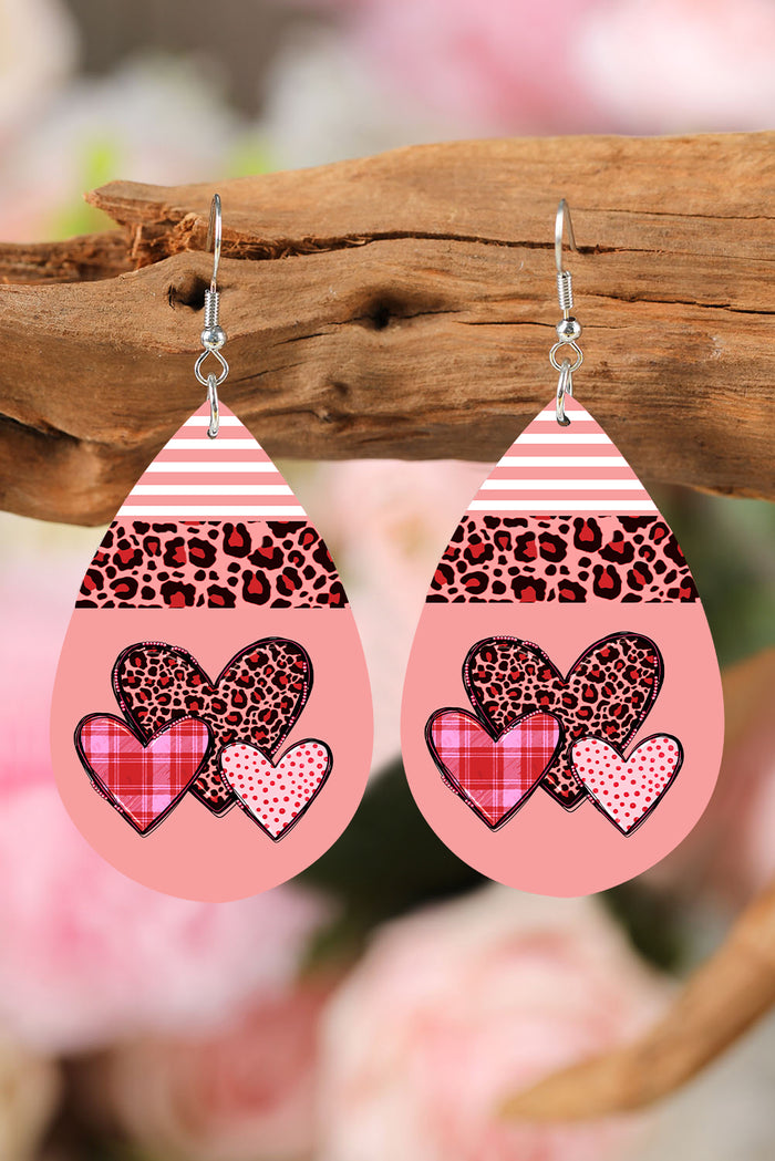 Pink Multi Pattern Heart Print Valentine's Day Earrings