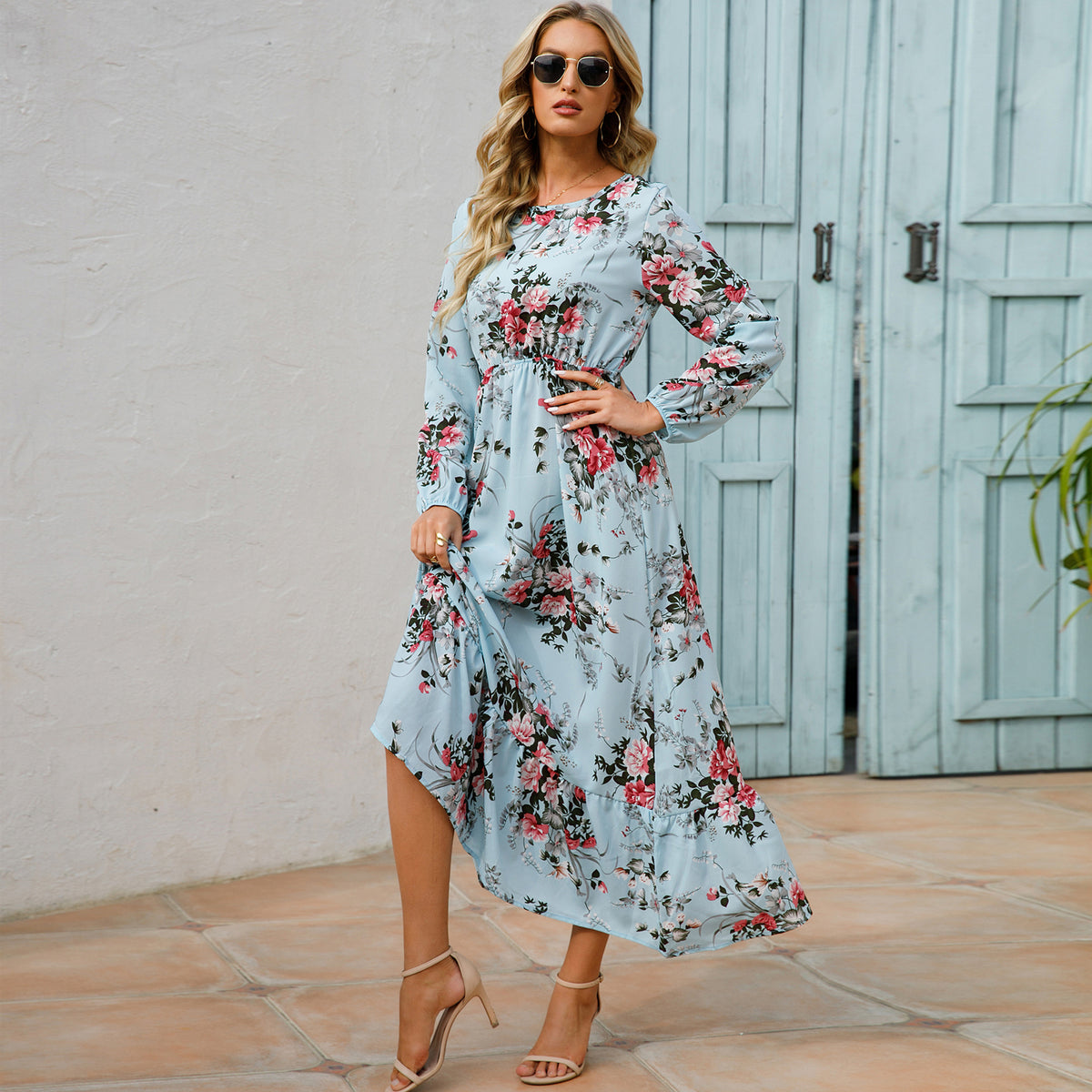 Women Maxi Dresses Sping Autumn Bohemian Casual Full Sleeve High Waist Beach Woman Chiffon Dresses Floral Vestidoes Long Dress