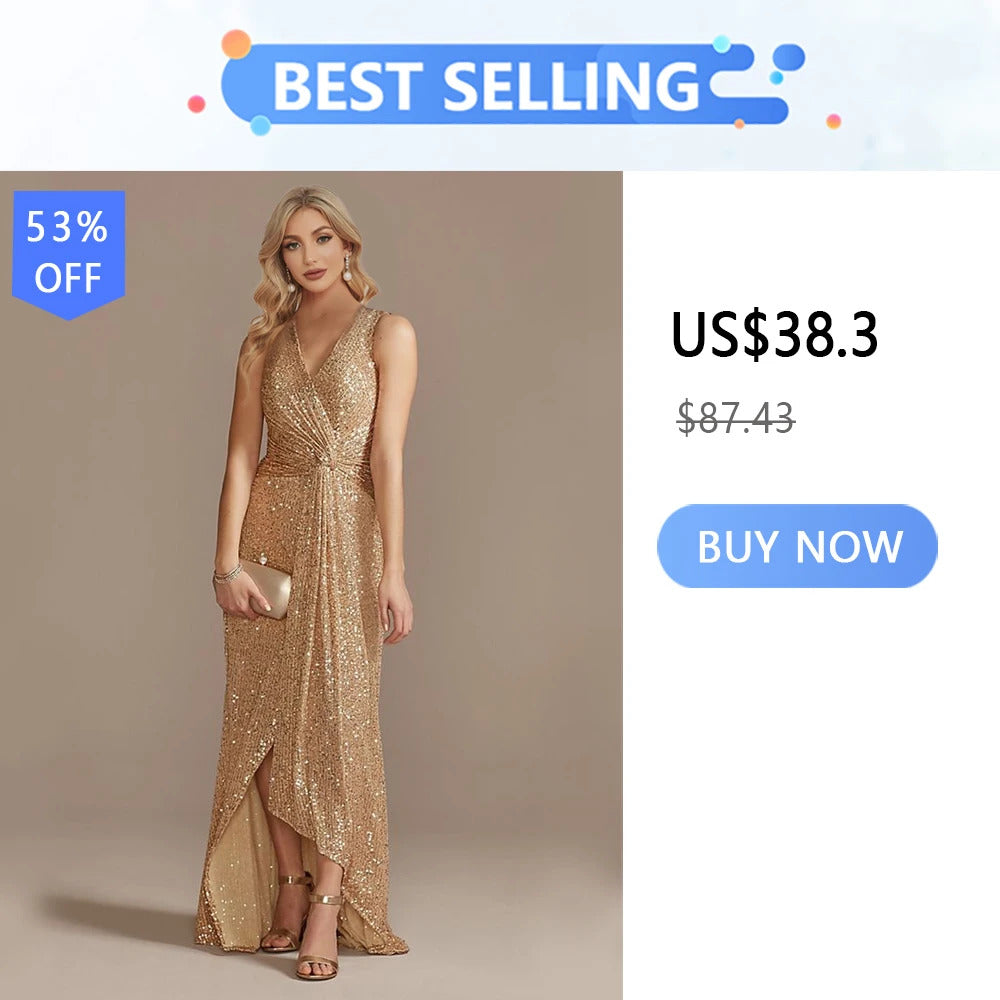 Lucyinlove Luxury Floor Length V-Neck Evening Dress 2024 Women Elegant Party Maxi Dress Sequin Short Sleeves Prom Cocktail Dress